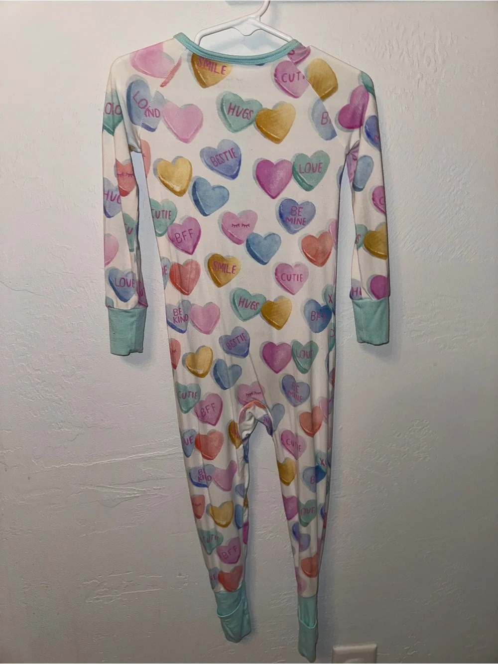 Little Sleepies Pastel Conversation Bamboo Heart Zippy with Mint Trim 2T